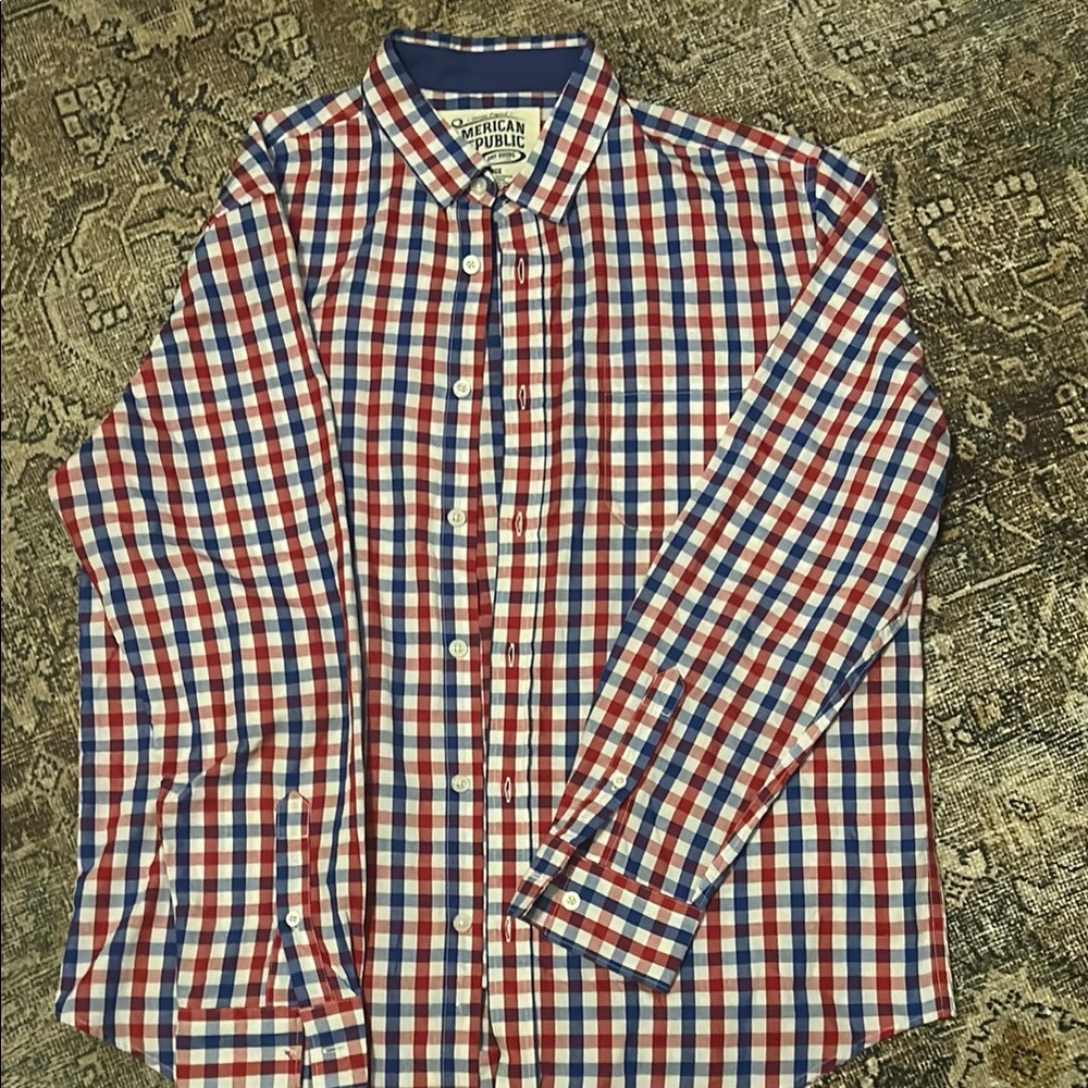 Men's Red and Blue Checkered Shirt